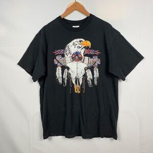 Native American Indigenous Art Style Cotton T-Shirt Sz XL Eagle Spirit Animal